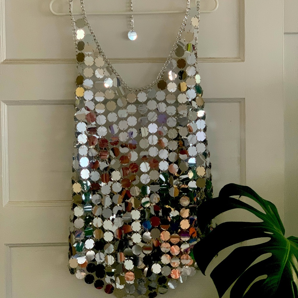 12th Tribe Diana Disco Dress, Size Small, Sliver,